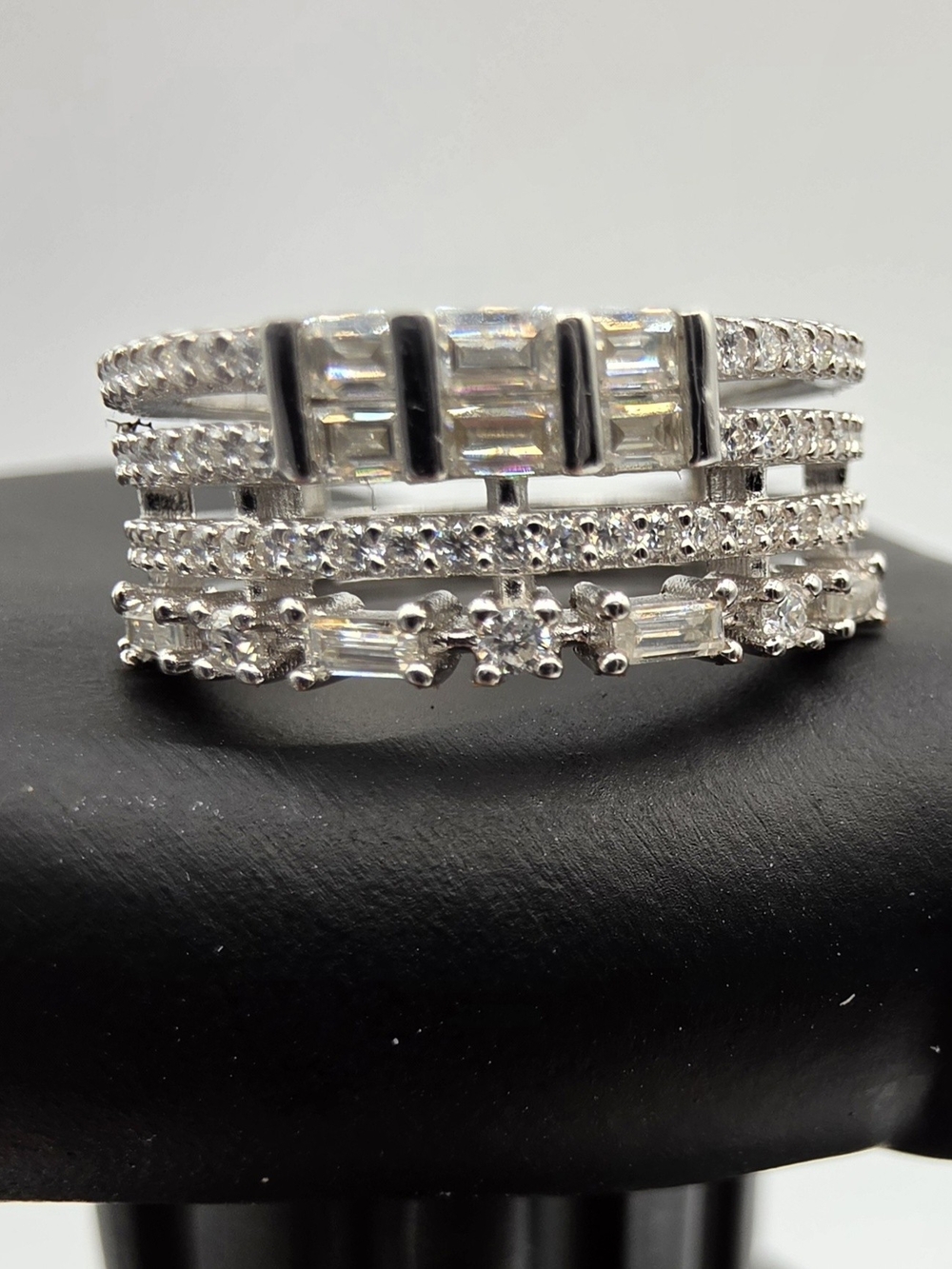 Sterling Silver 2CTW Moissanite Multi-Row Statement Ring - Clear